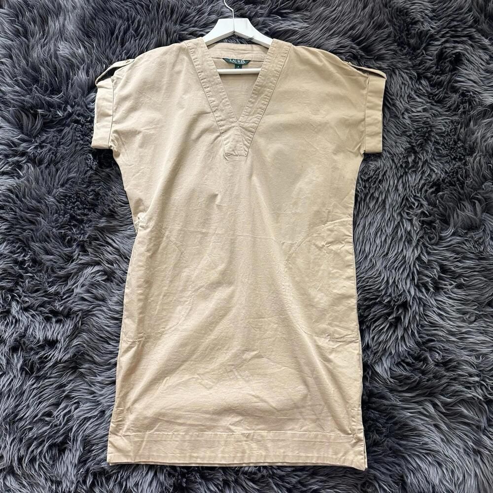 Ralph Lauren Tan Stretch Cotton Shift Dress Tunic Beige Brown Size 2 Or Xs